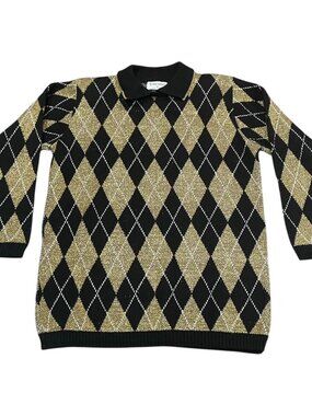 Vintage Alfred Dunner Glamorous Holiday Christmas Sweater Metallic Gold Size S